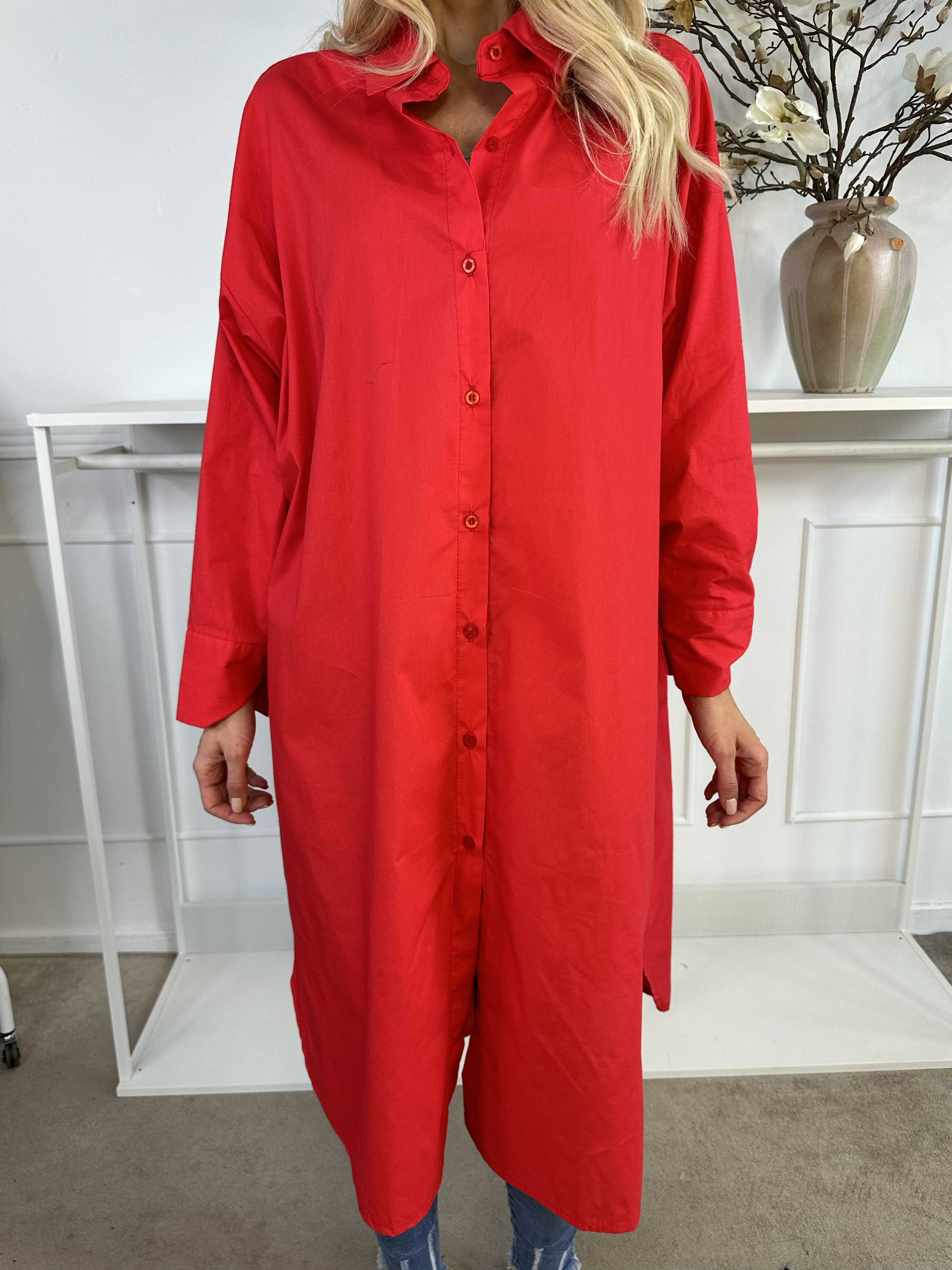 Ceylan - Lång enfärgad skjortklänning i bomull